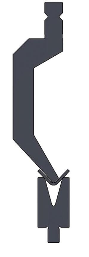 6 Myths About Press Brake Tools: Busting Them Helps You Work Better - Pictures 6 FIGURE 2 Illustration shows an 86-degree gooseneck punch and a 30 degree die. Matching the punch and die angles are no longer necessary. What is important is how far the punch tip can drive past the die shoulders.