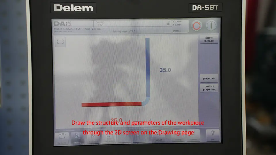 DELEM DA58T CNC Press Brake (Bending Operation Manual) – IV - Pictures 10 3. Draw the structure and parameters of the workpiece through the 2D screen on the Drawing page