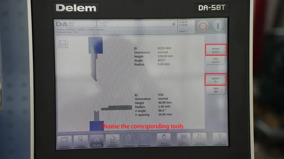 DELEM DA58T CNC Press Brake (Bending Operation Manual) – IV - Pictures 11 4. Choose the corresponding tools