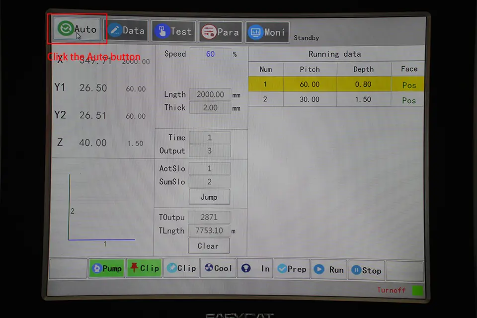 Horizontal V Groover Machine Operation Tutorial - II - Pictures 23 Click the Auto button