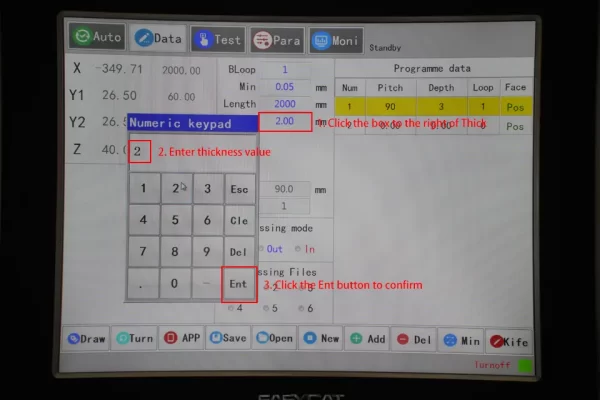Horizontal V Groover Machine Operation Tutorial - II - Pictures 18 Click the box to the right of Thick to set the thickness value