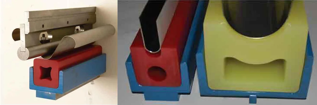 Cosmetic Press Brake Tools: Achieving Mar-Free Bends for Sensitive Materials - Pictures 9 Figure 5: Holes in the center of the pad reduce tonnage needed for deflection (top), and molded U-shapes on the pad surface help form material to a specific radius while accommodating for spring back.