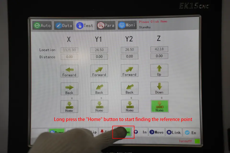 Horizontal V Groover Machine Operation Tutorial - II - Pictures 10 Long press the Home button to start finding the reference point