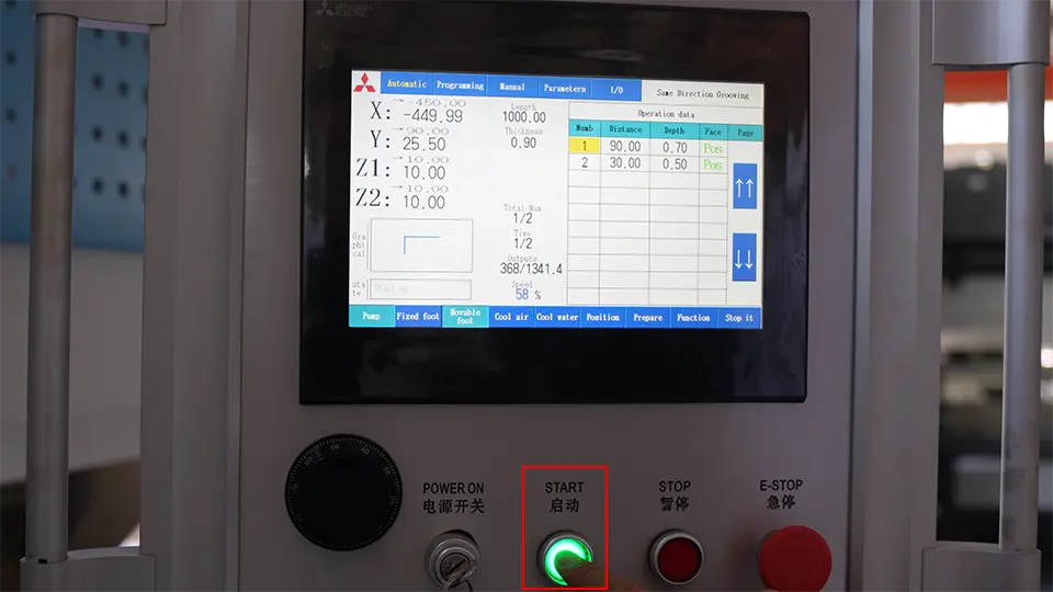 Operation process of vertical v grooving machine - Pictures 22 Press the start button to start working