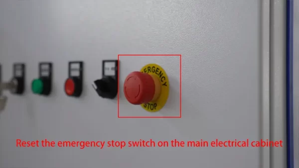 DELEM DA58T CNC Press Brake (finding reference point) – III - Pictures 9 Reset the emergency stop switch on the main electrical cabinet