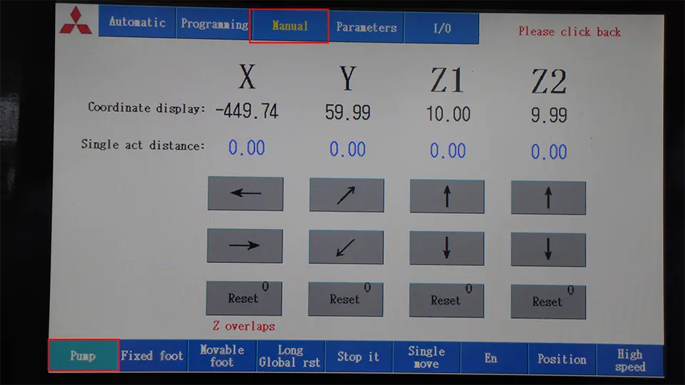 Operation process of vertical v grooving machine - Pictures 11 Select Manual mode and turn on the Oil Pump