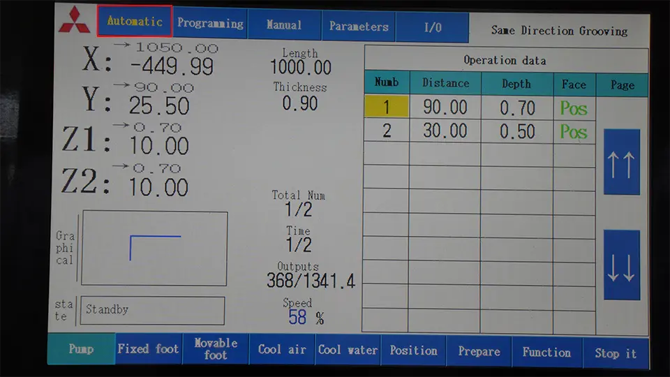 Operation process of vertical v grooving machine - Pictures 18 Select the Automatic tab