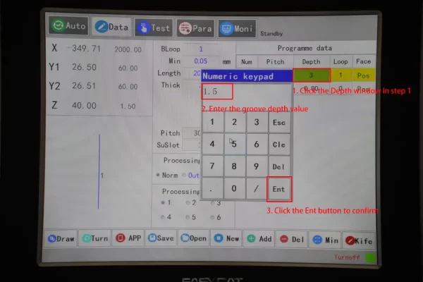 Horizontal V Groover Machine Operation Tutorial - II - Pictures 20 Set the groove depth in step 1