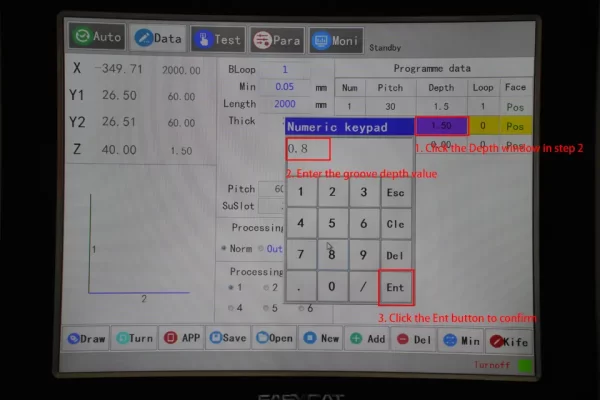 Horizontal V Groover Machine Operation Tutorial - II - Pictures 22 Set the groove depth in step 2