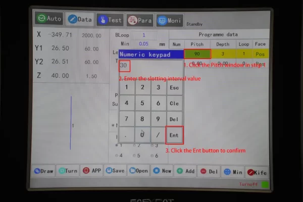 Horizontal V Groover Machine Operation Tutorial - II - Pictures 19 Set the slotting interval of step 1