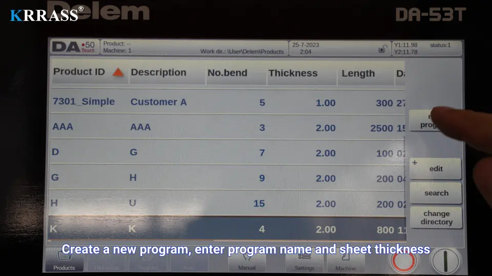 DELEM DA53T CNC Press Brake(Bending Operation Manual) – V - Pictures 8 1. Create a bend program