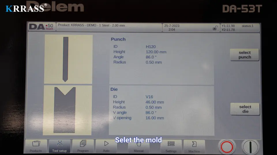 DELEM DA53T CNC Press Brake(Bending Operation Manual) – V - Pictures 10 3. Choose the corresponding mold