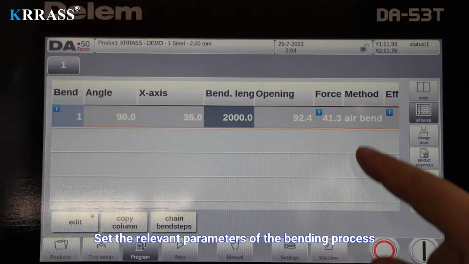 DELEM DA53T CNC Press Brake(Bending Operation Manual) – V - Pictures 11 4. Set the parameters of the bending step
